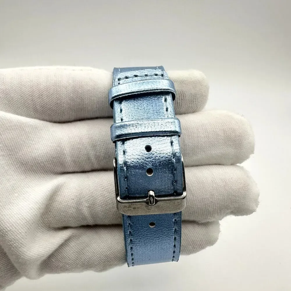 Donna Vivian Quartz Watch Silver Tone Butterfly Case Blue Leather Strap - Picture 2 of 9
